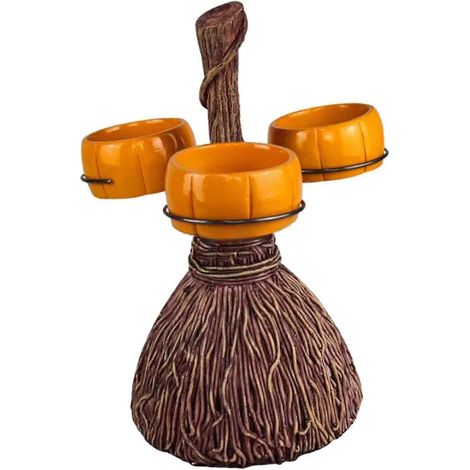 Halloween-Kürbis-Snackschalenständer, Besenstiel-Snackkorbhalter, Servierzubehör für Halloween-Partys, Aufbewahrung von Süßigkeiten und Bonbons-3 Bowls (1/5)
