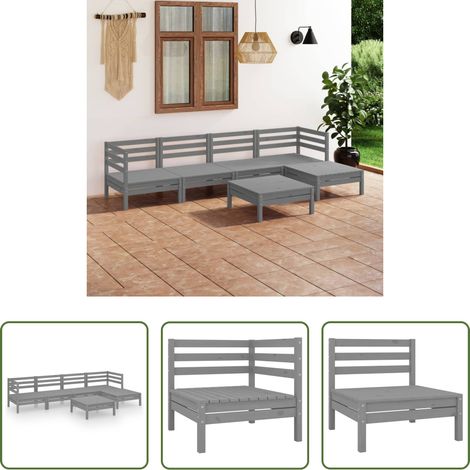 Holzsofa -  6-tlg. Garten-Lounge-Set Massivholz Kiefer Grau (1/5)