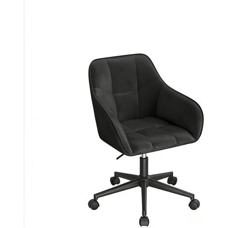 Fauteuil de bureau en velours noir avec base métallique 5 étoiles, hauteur réglable et rotation 360° (1/5)