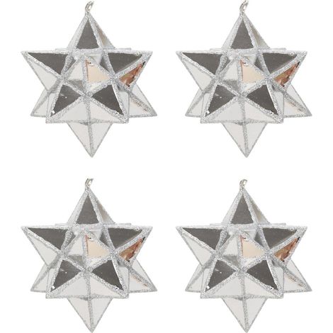 Weihnachtskugeln-Set aus Kunststoff, Sterne, 4er-Set, Ø 7,5 cm