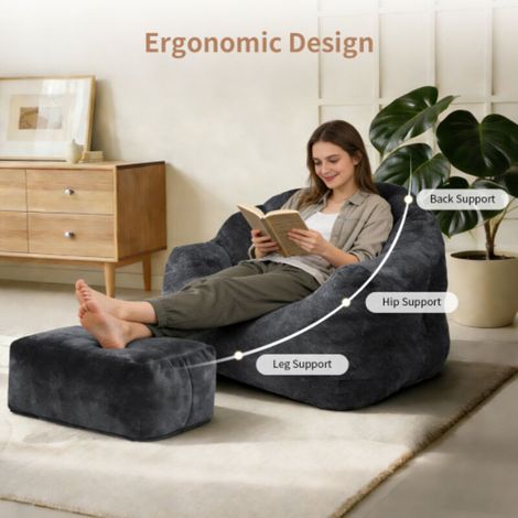 Canapé une place Bear Paw avec repose‑pieds – Optimisez votre espace détente, noir – Confort compact pour moments de relaxation (1/5)