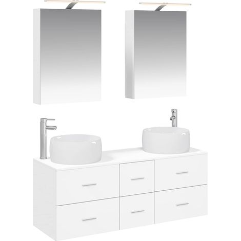 Bathroom Furniture Set 5 pcs White Engineered Wood and Glass vidaXL (1/5)