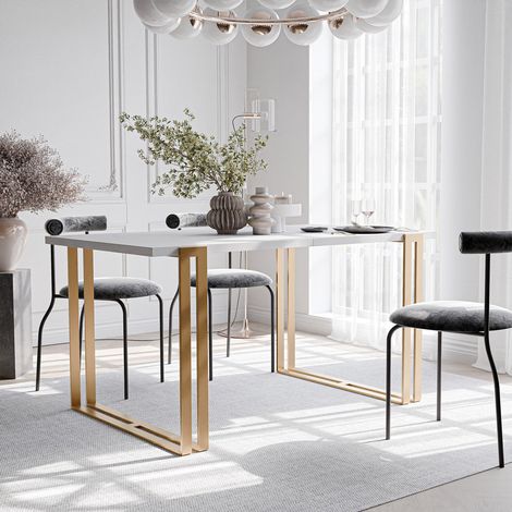 Table à Manger Extensible HOLTE - 4-8 personnes - 120x80x76 cm - Rectangulaire - Or / Blanc (1/5)