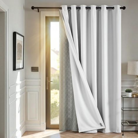 Thermal Insulated Blackout Curtain 140 x 260 cm Pack of 1 with Eyelets White Anti Heat and Cold, Removable Double Layer, Opaque Wall Hanging for Doors, Bedrooms, Living Rooms and Offices (1/5)