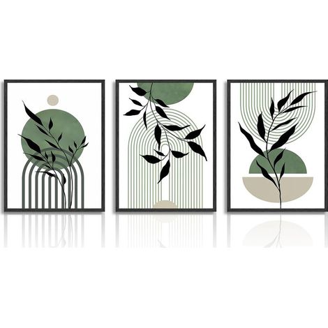 Art Mural Boho Vert Sauge, Tableau Décoration Murale Minimaliste Abstraite Géométrique Botanique, Affiche Moderne pour Salon Chambre Salle de Bain 30x40 cm Sans Cadre, Lot de 3 (1/5)