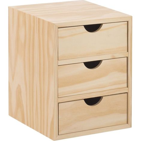 Cassettiera in legno Massello Natural Verniciabile 3 Cassetti - misure 21x20x28 cm
