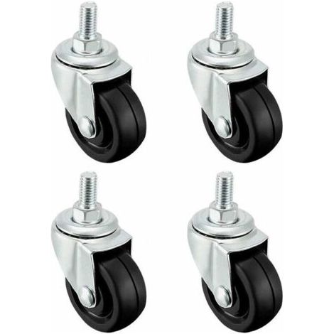 RouletteLot de 4 roues en caoutchouc de 40 mm avec tige filetée M8 (1/5)