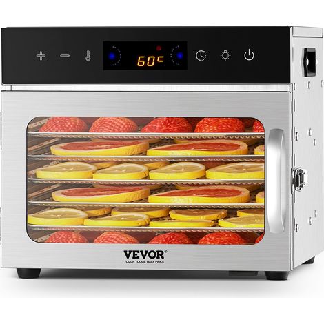 Déshydrateur alimentaire, 6 plateaux en acier inox, séchoir électrique aliments 400 W, température réglable, minuterie 24 h, lyophilisateur pour viande, fruits, légumes, friandises pour chiens (1/5)
