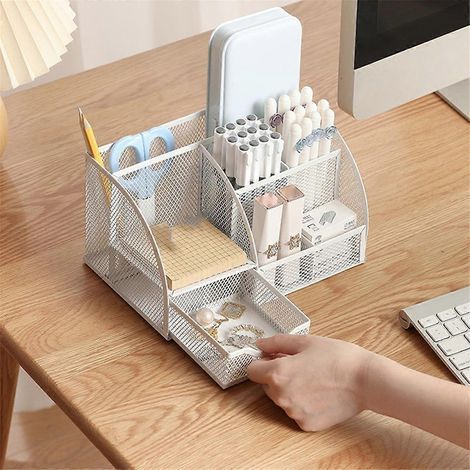Porte-stylo métallique multi-grilles style tiroir de rangement pour fournitures de bureau (1/5)
