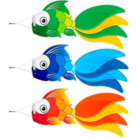 Fisch-Windsack bunt, blau, orange - wasserfest, leicht zu befestigen, Deko Garten, Balkon, Boot