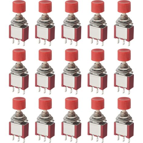 Lot de 15 Interrupteur à bouton poussoir SPDT momentané 3 broches AC 2A 250V/ 5A 120V NO/NC (1/5)