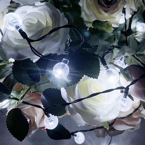 Guirlande Lumineuse Solaire Extérieure, 7m/23ft 2.5 Bulles 50 LED Guirlande Lumineuse Solaire Extérieure Étanche IP65 8 Mode Guirlande Lumineuse Solaire pour Jardins, Arbres, Mariages, Fêtes (Blanc Pu (1/4)