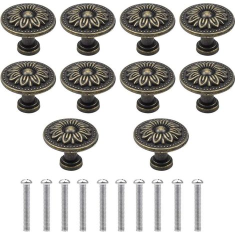 Lot de 10 poignées de tiroir vintage en bronze, boutons ronds de 32 mm, poignées de meubles, poignées de porte en laiton, poignées de placard pour armoire, cuisine, chambre d'enfant (1/5)