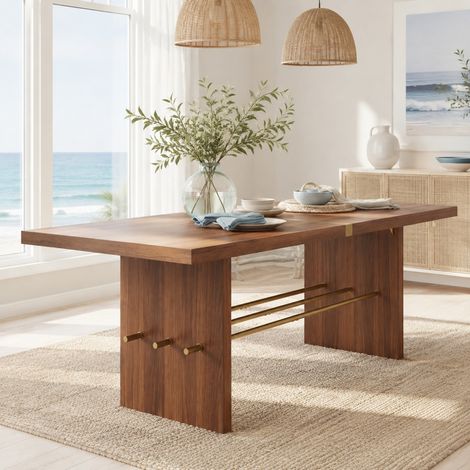 Tavolo da pranzo 180 x 75 cm per 6-8 persone, MDF, noce e oro, design moderno (1/5)