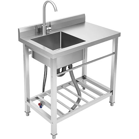 Éviers de cuisine en acier inoxydable pour cuisine extérieure, évier autonome, 1 bac, évier commercial avec robinet pivotant à 360°, évier de cuisine pour restaurant, lavabo, évier de cuisine (1/5)