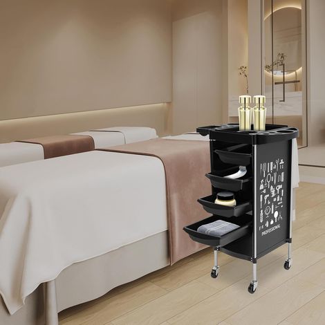Chariot de salon de coiffure à 6 étages avec étagères extensibles - Chariot de coiffeur professionnel avec 4 tiroirs et roues silencieuses - Pour salon de beauté et ongles (1/5)