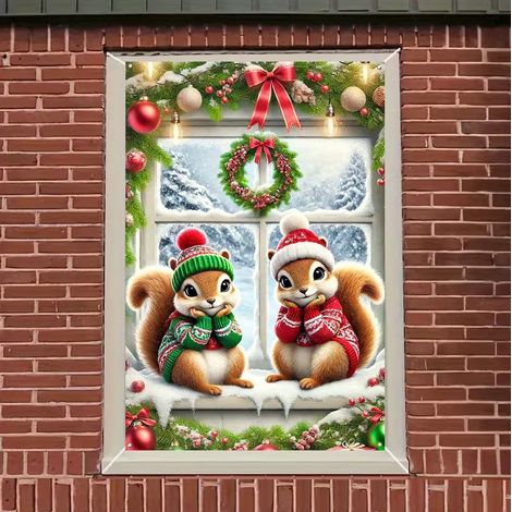 Décoration de fenêtre Père Noël, drapeau de fenêtre, banderole, décoration de fête, rideau de porte, largeur de porte de Noël - 80 x 120 cm (perforé + ruban) - 3