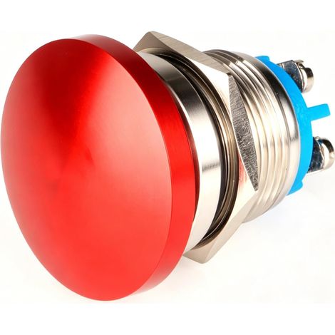 19mm 3V/6V/12V/24V/48V/110V/220V Bouton Poussoir Momentané en Métal à Tête Champignon Bouton de Démarrage Rond 1NO ON Off Borne à Vis Bombée à Réinitialisation Automatique (Rouge) (1/5)