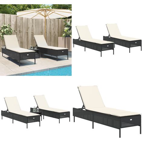 Sonnenliegen mit Auflagen 2 Stk. Schwarz Poly Rattan - Sonnenliegen - Gartenmöbel - Outdoormöbel - Lounge Möbel - Poolside Furniture - Home & Living (1/5)