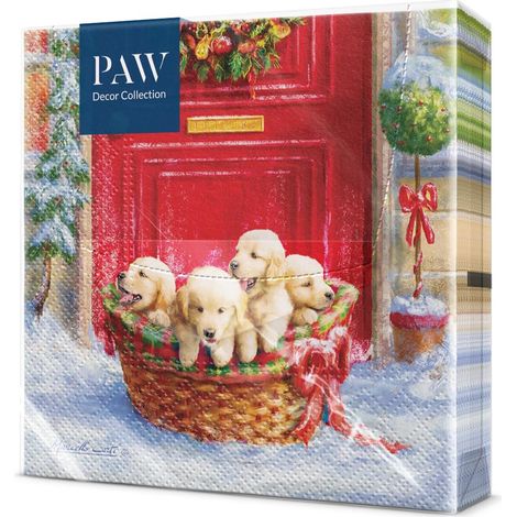 PAW - Tovaglioli di Carta Natale (33 x 33 cm) I 20 Pezzi I Tovaglioli di Carta Natalizi I 3 Veli I Tovaglioli Carta - Inverno, Vacanze, Neve, Cani I Christmas Puppies (1/5)
