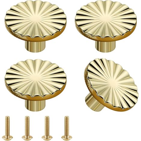 4 Pièces Boutons De Porte, Bouton De Meuble Rond En Alliage De Zinc, Rond Monotrou Poignée Boutons, Boutons Or De Meuble Avec Vis, Pour Chambre à Coucher, Salle De Bain, Placard, Tiroir, Commode (1/5)