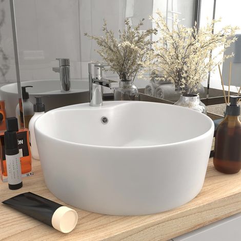 Lavabo de luxe avec trop-plein Blanc mat 36x13 cm Céramique (1/5)