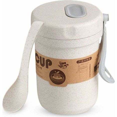 Gobelet à Muesli, Pot de Muesli, Récipient Portable de 300 ml pour Muesli aux Céréales au Lait, Micro-ondable, sans BPA, éviter les Débordôments, avec Cuillère pour Le Petit Déjeuner (Beige)-Fei Yu