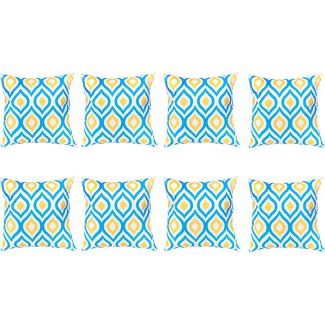 Gardenista - Extérieur Coussins imprimés, Résistant à l'eau Coussin à motifs géométriques pour jardin, Coloré Coussin de banc avec fibres creuses remplies - bleu/jaune (8pk) (1/5)