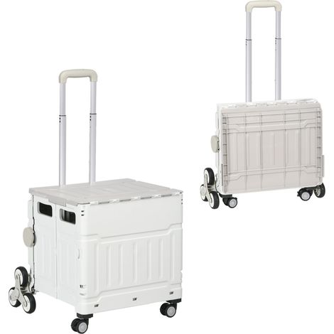 Carrello spesa pieghevole con manico telescopico regolabile, saliscale 80 kg, bianco (1/5)