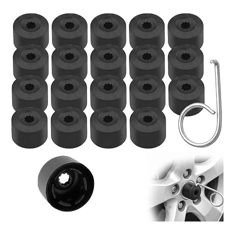 Universal Hex Wheel Bolt Caps 17 mm Black with Removal Tool, Plastic Wheel Screw Protector for Car, Height 1 Inch