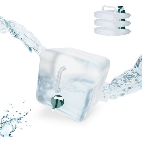 Relaxdays Tanica da Campeggio Pieghevole, Set da 4, Recipienti con Rubinetto, senza BPA, 5 litri, Trasparente Verde