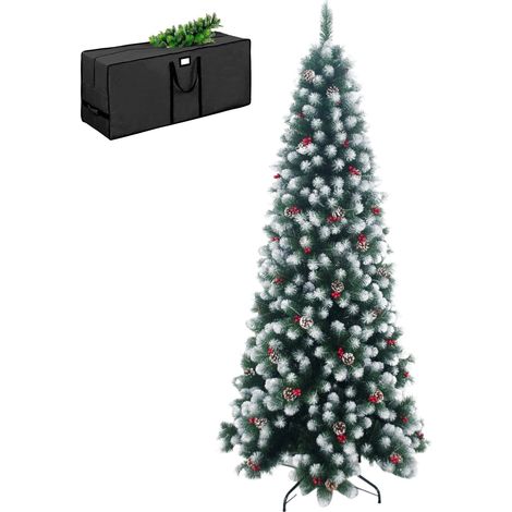 Marvin Albero di Natale Effetto Realistico Richiudibile, Apertura Ramo Facile da Montare, Decorazioni Natalizie, Folto Verde Ignifugo, con Borsone PINO NATALINO&nbspSLIM&nbspC/PUNTE INN.+PIGNE+BACCHE  (1/4)