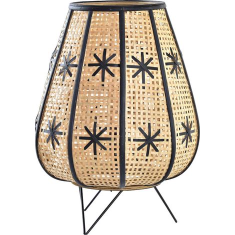 Lampe salon osier tissé avec motif floral élégant - Marron noir métal avec motifs floraux (1/4)