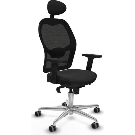 Jorquera sincro malla negra similpiel negro brazos 2D base aluminio cabecero fijo ruedas 65mm engomada (1/5)