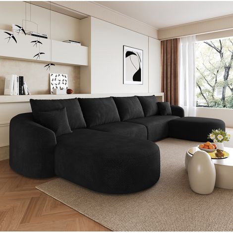 Canapé d'angle en U 336/168/85 cm noir, modulable en tissu, sans montage (1/5)