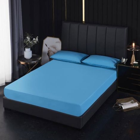Protège matelas 160x200-30cm Alèse Imperméable et Micro Respirante Souple et SilencieuxBleu (1/2)