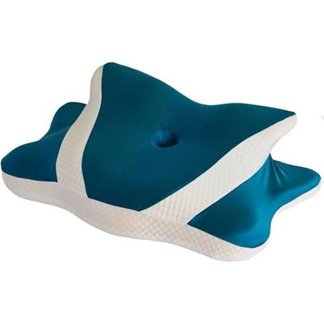 Oreiller cervical ergonomique 2 en 1 en mousse à mémoire de forme, oreiller orthopédique pour dormir sur le côté et sur le dos, oreiller papillon, 60 x 40 x 14 cm (vert) (1/2)