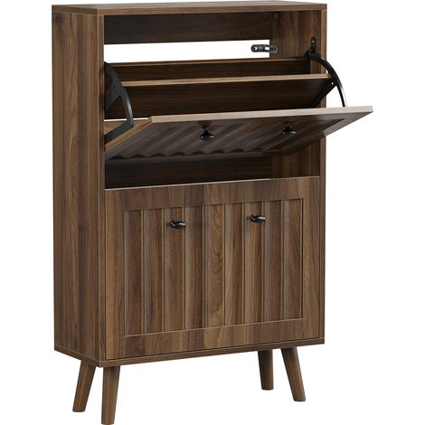 CHICFURN Scarpiera 60x24x95 cm in MDF noce, 2 ribalte, stile Mid-Century (1/5)