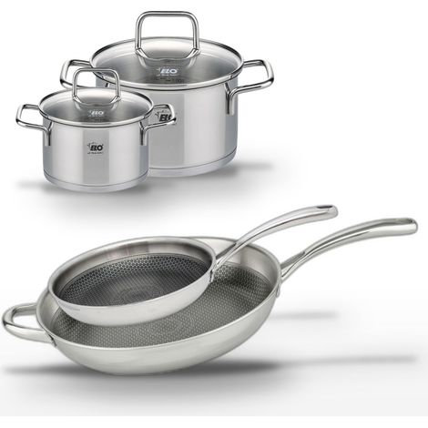 Lot Poêles 32cm & 28cm Elo Relief Evolution avec 2 Faitouts 12cm & 16cm (1/5)
