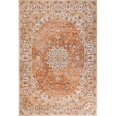 Alfombra de algodón naranja beige 160 x 230 cm poliéster oriental desgastado Haya
