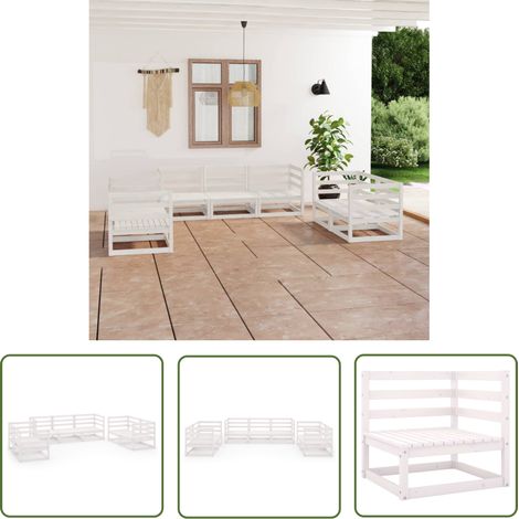 The Living Store Salon de jardin 7 pcs Blanc Bois de pin massif - Salon De Jardin - Mobilier De Jardin - Set De Salon De Jardin - Meubles En Bois - Bois De Pin (1/5)