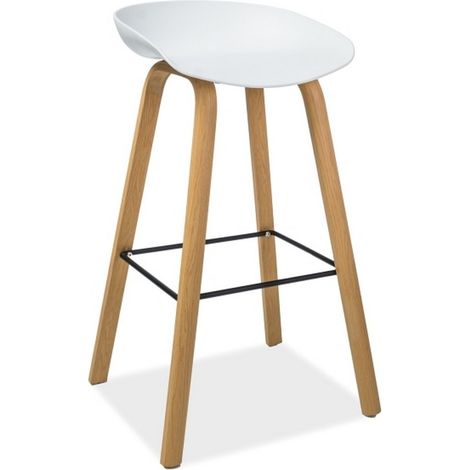 Tabouret de bar blanc et aspect chêne Jura (1/3)