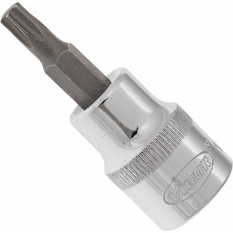 VIGOR Innenvierkant Antrieb 10 = 3/8 Zoll TX Schraubendreher-Einsatz Innen TX Profil V2300N ∙ Vierkant hohl 10 mm (3/8 Zoll) ∙ Innen TX Profil ∙ T 27 ∙ Gesamtlänge: 49 mm (1/4)