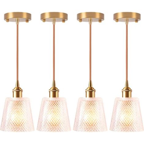 4x Moderne Suspension Luminaire Industriel,Lampe de Plafond Vintage Abat-jour en Verre Design Cage E27 Lampe pour Salon Cafes (1/5)