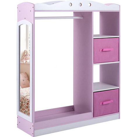 Pour enfant, accès facile au rangement, meuble déguisement avec miroir pleine longueur et 2 tiroirs rose (1/5)