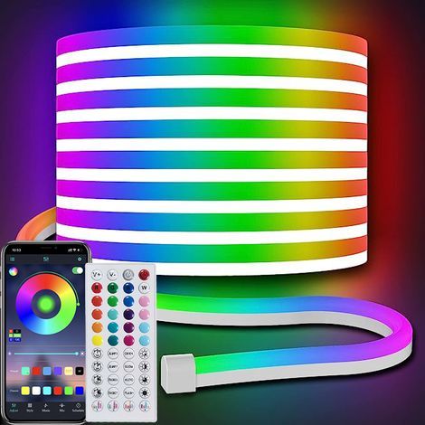 Bande LED néon flexible de 10 m, contrôlable via application/télécommande, plusieurs modes, bande LED RGB néon synchronisée avec la musique pour jeux vidéo (1/5)