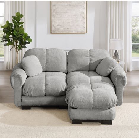 Sofá modular en L 2 plazas gris claro de chenilla con otomana móvil y cojines acolchados (1/5)