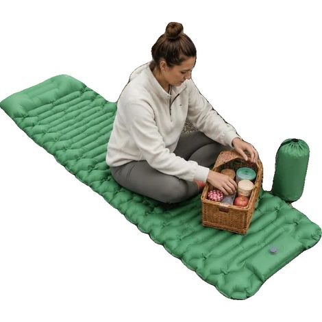 Colchoneta autoinflable para dormir, espuma aislante térmica, 75 x 25 x 3 pulgadas, apta para uso en exteriores, ligera (3,5 libras), almohada incorporada. (1/5)