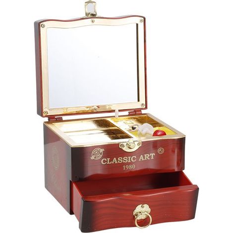 Boîte à bijoux musicale, étui à musique vintage rotatif, cadeau avec danseuse de ballerine et tiroir coulissant pour ranger des bijoux pour filles pour la Saint-Valentin, Brun (1/5)