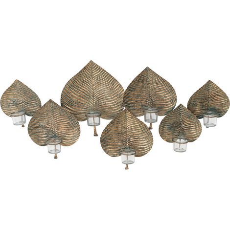 Portacandele da parete soggiorno casa di campagna decorazione da parete portacandele decorativo da parete, 7 lanterne, forma foglia, ferro, LxPxA 11x87x43 cm, Boltze 2012390